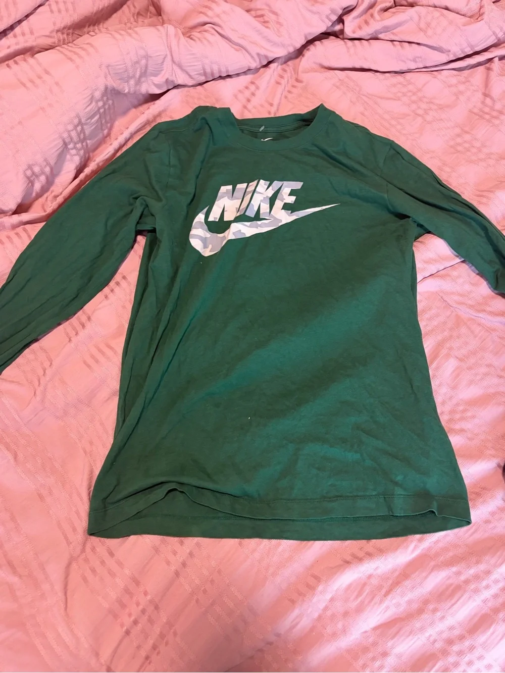 Nike Green Long-Sleeve Tee with White Camo Logo